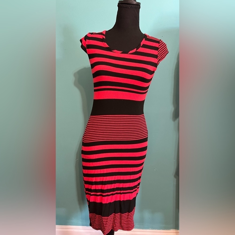#213 Red and Black stripped dress - Picture 2 of 8